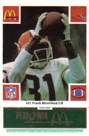 1986 McDonald's Cleveland Browns - Full Game Pieces - Week 4 Green Tab #NNO Frank Minnifield Front