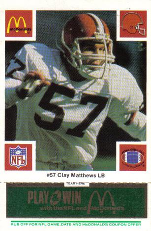 1986 McDonald's Cleveland Browns - Full Game Pieces - Week 4 Green Tab #NNO Clay Matthews Front
