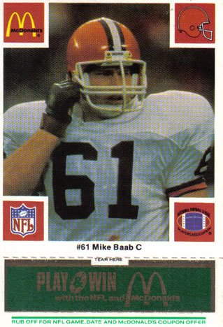 1986 McDonald's Cleveland Browns - Full Game Pieces - Week 4 Green Tab #NNO Mike Baab Front