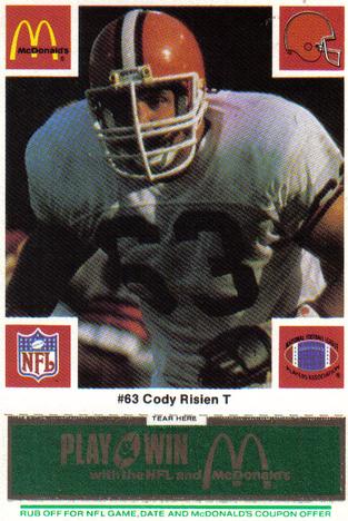 1986 McDonald's Cleveland Browns - Full Game Pieces - Week 4 Green Tab #NNO Cody Risien Front