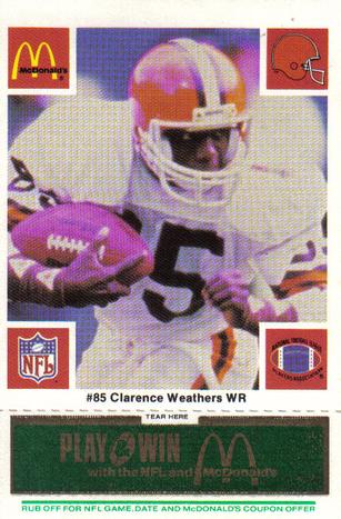 1986 McDonald's Cleveland Browns - Full Game Pieces - Week 4 Green Tab #NNO Clarence Weathers Front