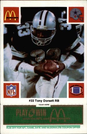 1986 McDonald's Dallas Cowboys - Full Game Pieces - Week 4 Green Tab #NNO Tony Dorsett Front