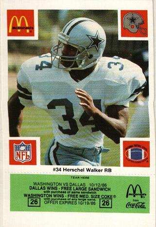 1986 McDonald's Dallas Cowboys - Full Game Pieces - Week 4 Green Tab #NNO Herschel Walker Front