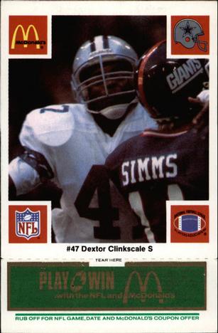 1986 McDonald's Dallas Cowboys - Full Game Pieces - Week 4 Green Tab #NNO Dextor Clinkscale Front