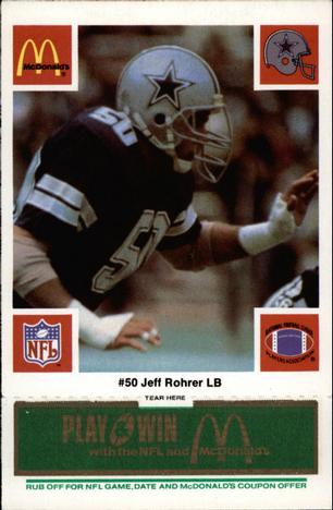 1986 McDonald's Dallas Cowboys - Full Game Pieces - Week 4 Green Tab #NNO Jeff Rohrer Front