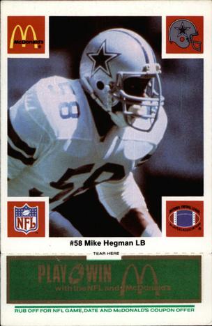 1986 McDonald's Dallas Cowboys - Full Game Pieces - Week 4 Green Tab #NNO Mike Hegman Front
