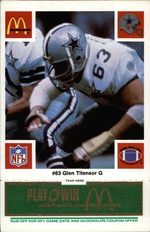 1986 McDonald's Dallas Cowboys - Full Game Pieces - Week 4 Green Tab #NNO Glen Titensor Front