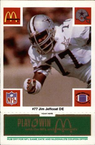 1986 McDonald's Dallas Cowboys - Full Game Pieces - Week 4 Green Tab #NNO Jim Jeffcoat Front