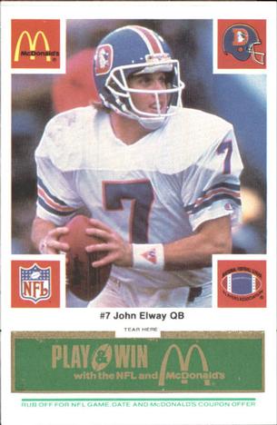 1986 McDonald's Denver Broncos - Full Game Pieces - Week 4 Green Tab #NNO John Elway Front