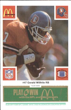 1986 McDonald's Denver Broncos - Full Game Pieces - Week 4 Green Tab #NNO Gerald Willhite Front