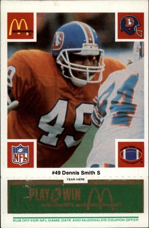 1986 McDonald's Denver Broncos - Full Game Pieces - Week 4 Green Tab #NNO Dennis Smith Front