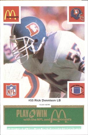 1986 McDonald's Denver Broncos - Full Game Pieces - Week 4 Green Tab #NNO Rick Dennison Front