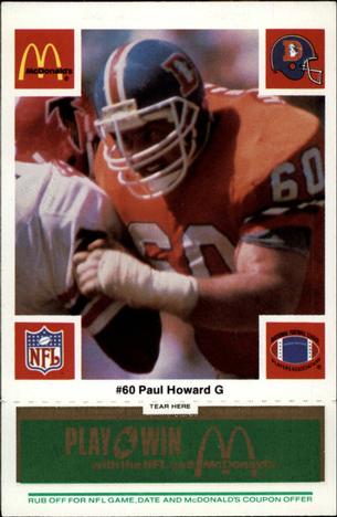 1986 McDonald's Denver Broncos - Full Game Pieces - Week 4 Green Tab #NNO Paul Howard Front