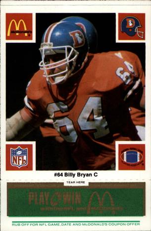 1986 McDonald's Denver Broncos - Full Game Pieces - Week 4 Green Tab #NNO Bill Bryan Front