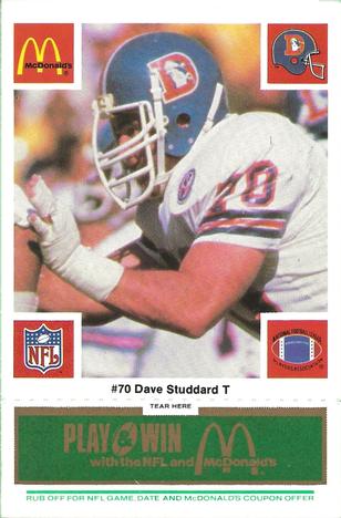 1986 McDonald's Denver Broncos - Full Game Pieces - Week 4 Green Tab #NNO Dave Studdard Front