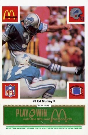1986 McDonald's Detroit Lions - Full Game Pieces - Week 4 Green Tab #NNO Ed Murray Front