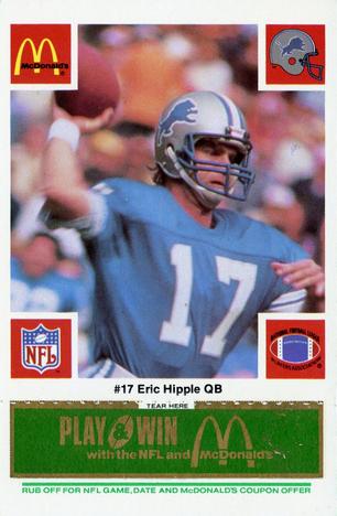 1986 McDonald's Detroit Lions - Full Game Pieces - Week 4 Green Tab #NNO Eric Hipple Front