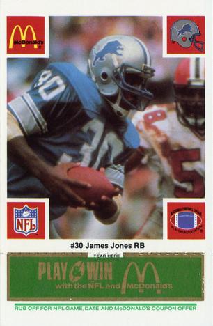 1986 McDonald's Detroit Lions - Full Game Pieces - Week 4 Green Tab #NNO James Jones Front