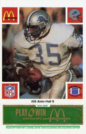 1986 McDonald's Detroit Lions - Full Game Pieces - Week 4 Green Tab #NNO Alvin Hall Front