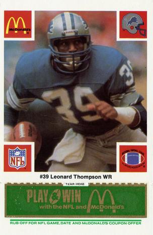 1986 McDonald's Detroit Lions - Full Game Pieces - Week 4 Green Tab #NNO Leonard Thompson Front