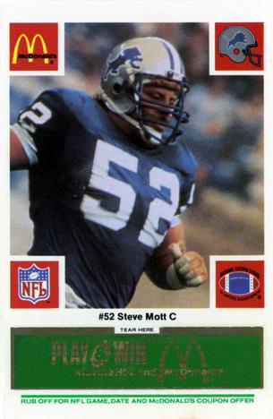 1986 McDonald's Detroit Lions - Full Game Pieces - Week 4 Green Tab #NNO Steve Mott Front