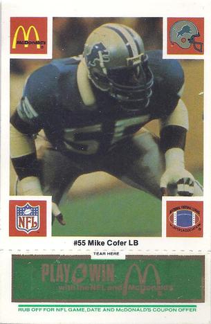 1986 McDonald's Detroit Lions - Full Game Pieces - Week 4 Green Tab #NNO Michael Cofer Front