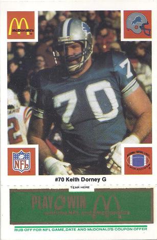 1986 McDonald's Detroit Lions - Full Game Pieces - Week 4 Green Tab #NNO Keith Dorney Front