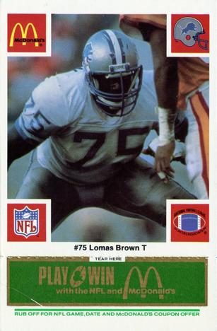 1986 McDonald's Detroit Lions - Full Game Pieces - Week 4 Green Tab #NNO Lomas Brown Front