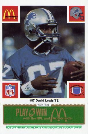 1986 McDonald's Detroit Lions - Full Game Pieces - Week 4 Green Tab #NNO David Lewis Front