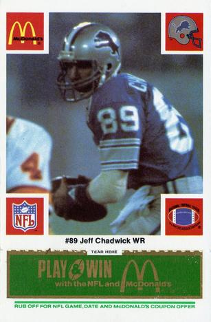 1986 McDonald's Detroit Lions - Full Game Pieces - Week 4 Green Tab #NNO Jeff Chadwick Front