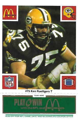 1986 McDonald's Green Bay Packers - Full Game Pieces - Week 4 Green Tab #NNO Ken Ruettgers Front