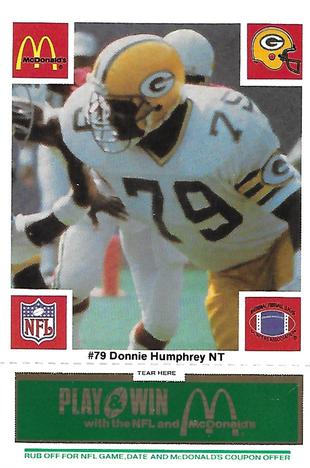 1986 McDonald's Green Bay Packers - Full Game Pieces - Week 4 Green Tab #NNO Donnie Humphrey Front