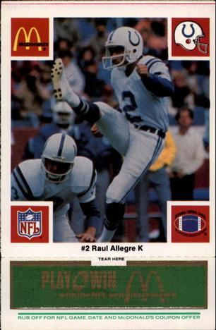 1986 McDonald's Indianapolis Colts - Full Game Pieces - Week 4 Green Tab #NNO Raul Allegre Front