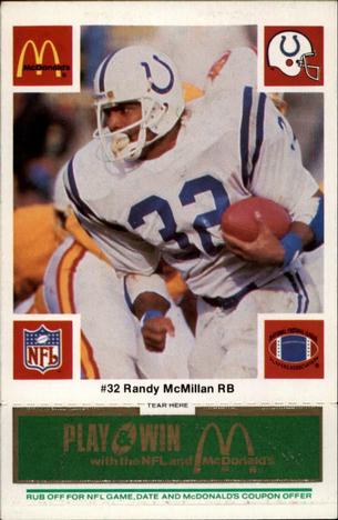 1986 McDonald's Indianapolis Colts - Full Game Pieces - Week 4 Green Tab #NNO Randy McMillan Front