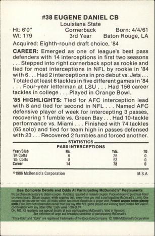 1986 McDonald's Indianapolis Colts - Full Game Pieces - Week 4 Green Tab #NNO Eugene Daniel Back