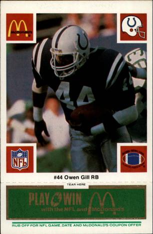 1986 McDonald's Indianapolis Colts - Full Game Pieces - Week 4 Green Tab #NNO Owen Gill Front