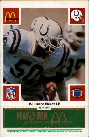 1986 McDonald's Indianapolis Colts - Full Game Pieces - Week 4 Green Tab #NNO Duane Bickett Front