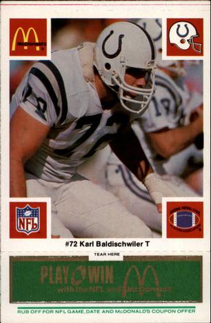 1986 McDonald's Indianapolis Colts - Full Game Pieces - Week 4 Green Tab #NNO Karl Baldischwiler Front