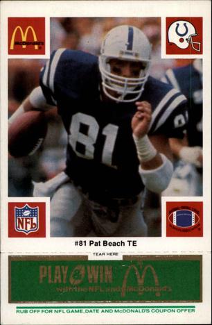 1986 McDonald's Indianapolis Colts - Full Game Pieces - Week 4 Green Tab #NNO Pat Beach Front