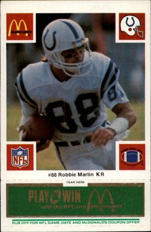 1986 McDonald's Indianapolis Colts - Full Game Pieces - Week 4 Green Tab #NNO Robbie Martin Front