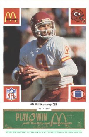 1986 McDonald's Kansas City Chiefs - Full Game Pieces - Week 4 Green Tab #NNO Bill Kenney Front