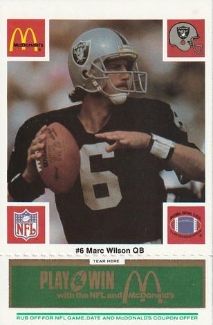 1986 McDonald's Los Angeles Raiders - Full Game Pieces Green Tab #NNO Marc Wilson Front