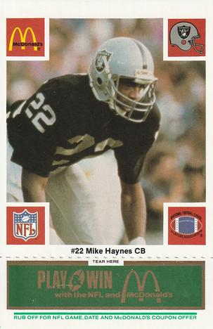 1986 McDonald's Los Angeles Raiders - Full Game Pieces Green Tab #NNO Mike Haynes Front