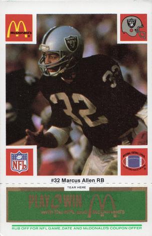 1986 McDonald's Los Angeles Raiders - Full Game Pieces Green Tab #NNO Marcus Allen Front