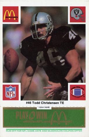 1986 McDonald's Los Angeles Raiders - Full Game Pieces Green Tab #NNO Todd Christensen Front