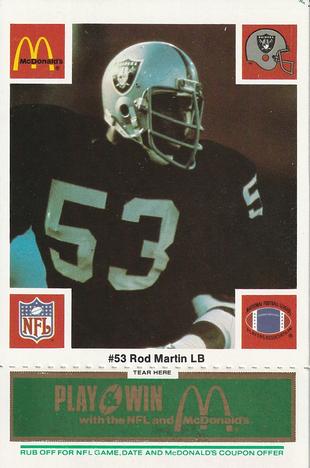 1986 McDonald's Los Angeles Raiders - Full Game Pieces Green Tab #NNO Rod Martin Front