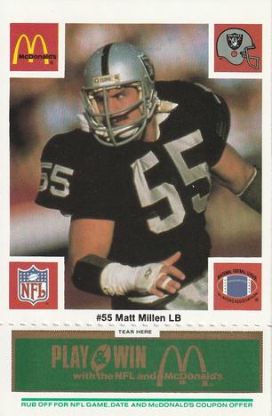 1986 McDonald's Los Angeles Raiders - Full Game Pieces Green Tab #NNO Matt Millen Front