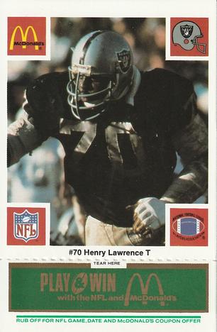 1986 McDonald's Los Angeles Raiders - Full Game Pieces Green Tab #NNO Henry Lawrence Front