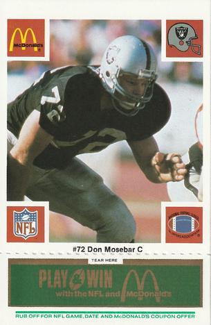 1986 McDonald's Los Angeles Raiders - Full Game Pieces Green Tab #NNO Don Mosebar Front
