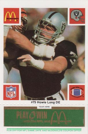 1986 McDonald's Los Angeles Raiders - Full Game Pieces Green Tab #NNO Howie Long Front